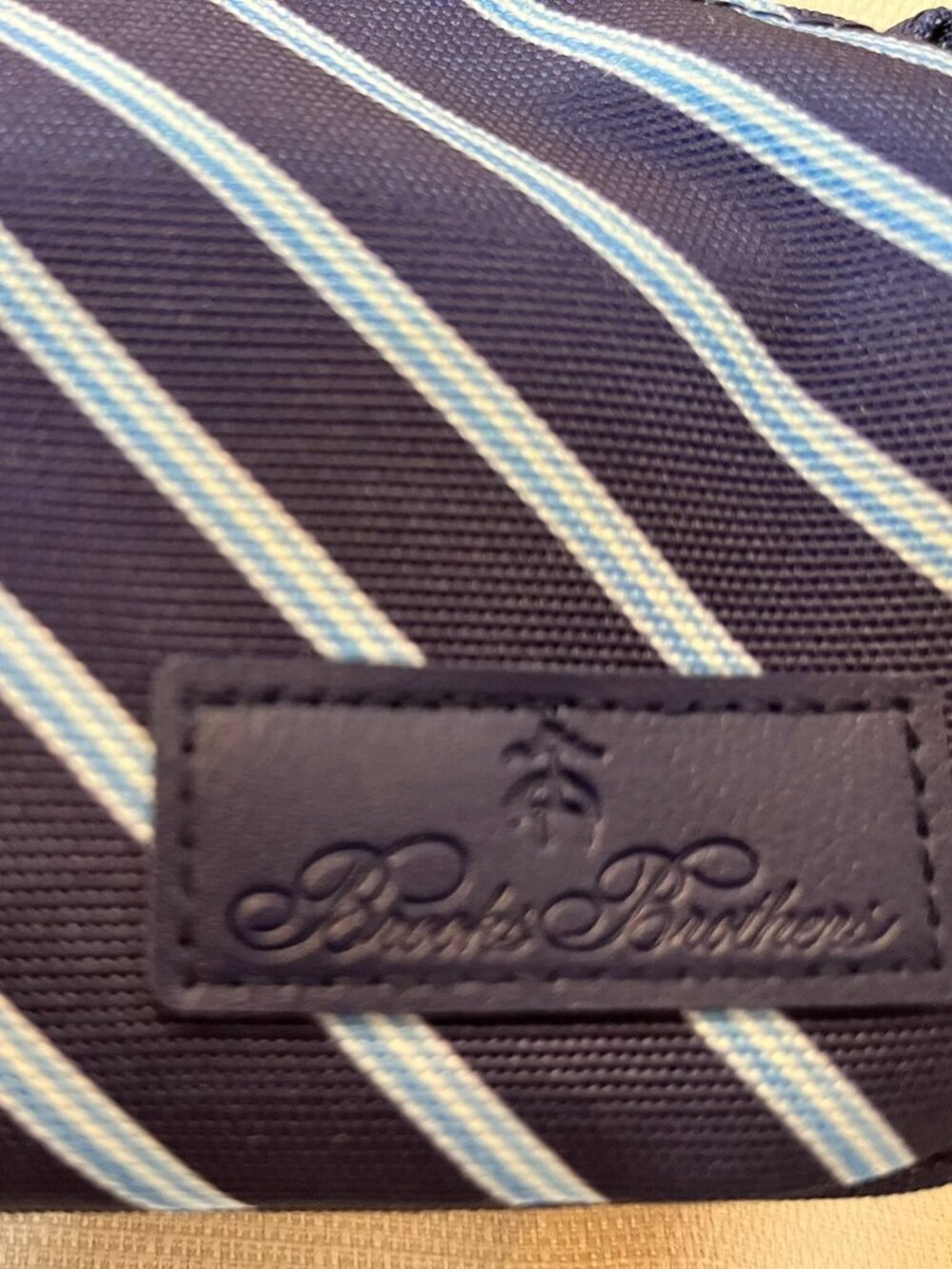 Brooks Brothers Navy Striped Canvas Cosmetic Bag Zip Pouch Travel Case Toiletry